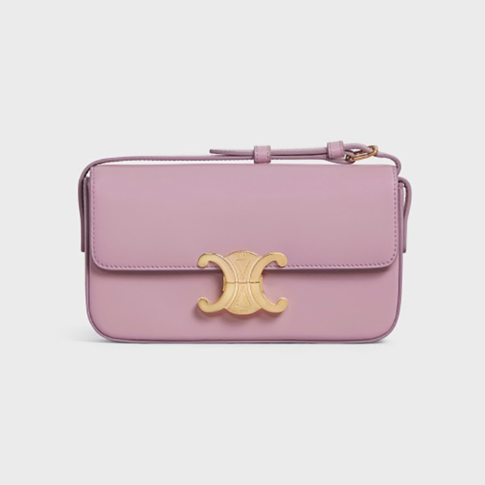 Front view of Celine Women Triomphe Shoulder Bag in natural purple calfskin