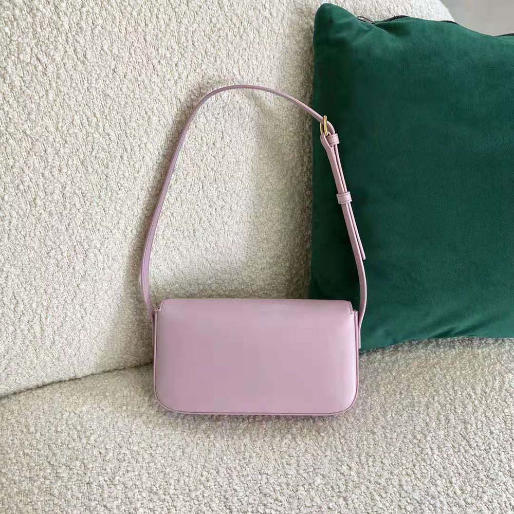 Side angle showing compact silhouette of Celine Women Triomphe Shoulder Bag