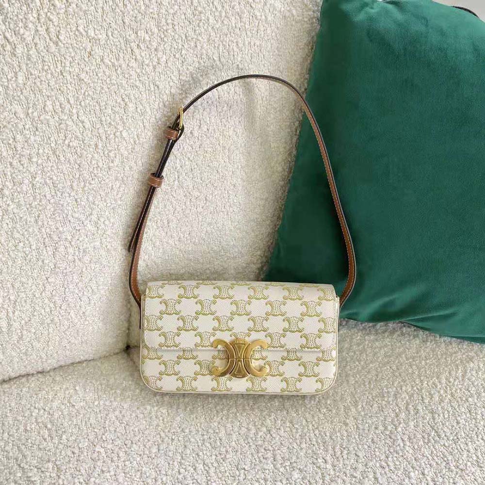 Close-up of gold-tone Triomphe hardware on Celine Women Triomphe Shoulder Bag
