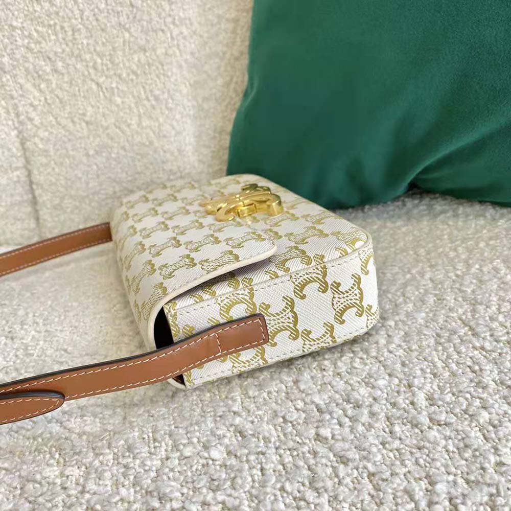 Celine Women Triomphe Shoulder Bag in Triomphe Canvas and Calfksin-White - image 5