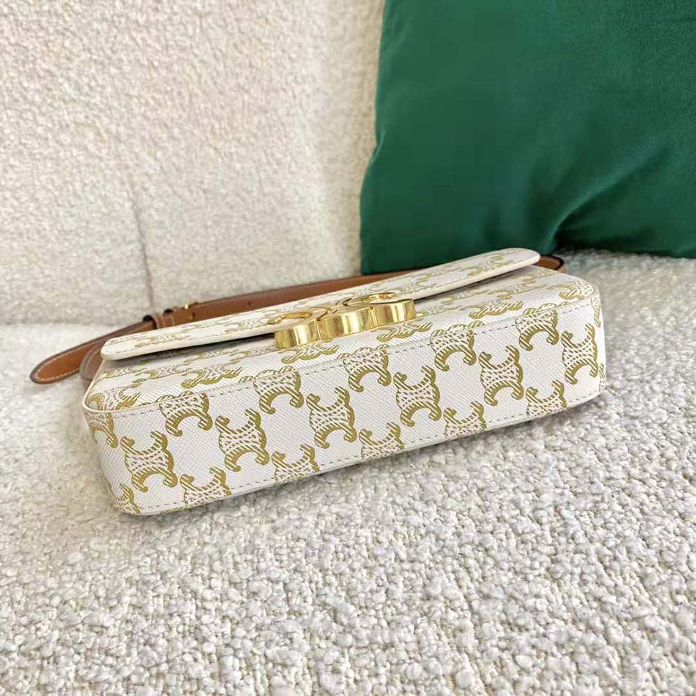 Celine Women Triomphe Shoulder Bag in Triomphe Canvas and Calfksin-White - image 4