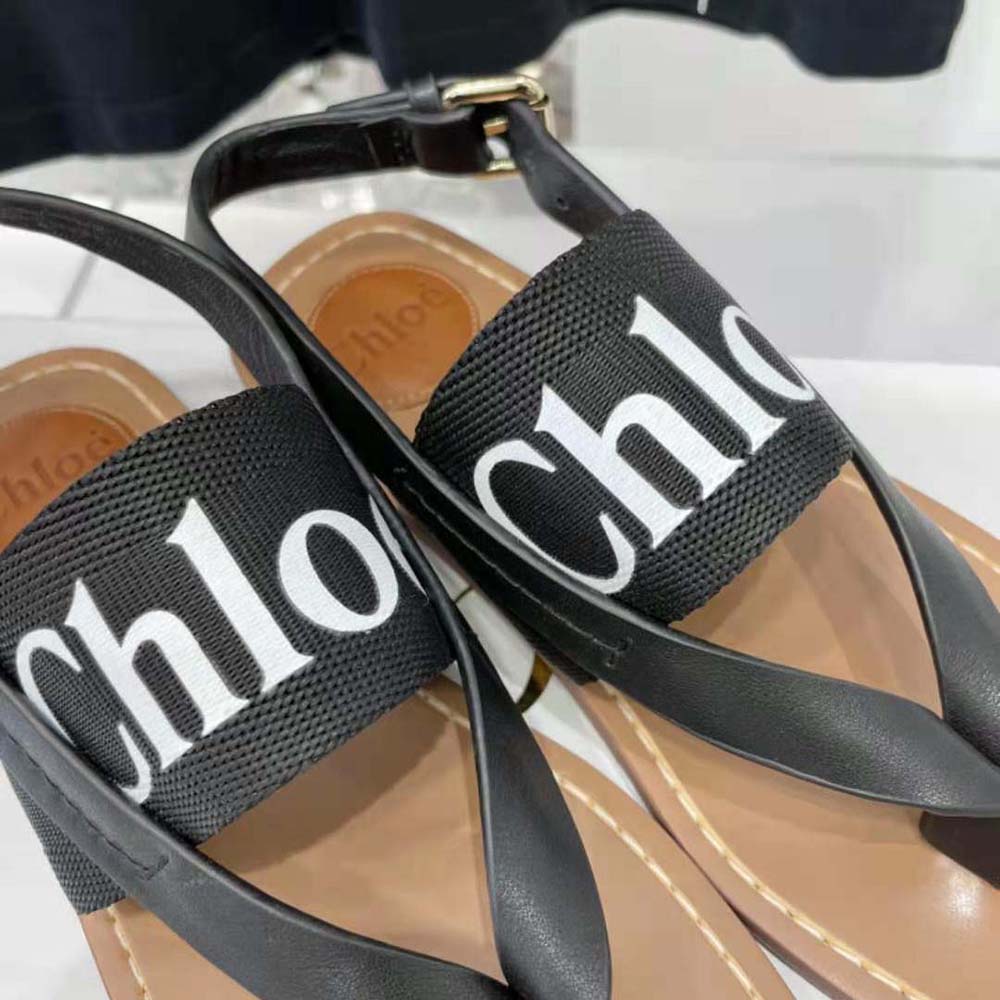 Chloe Women Woody Flat Sandal in Calfskin and Canvas-Black - image 10