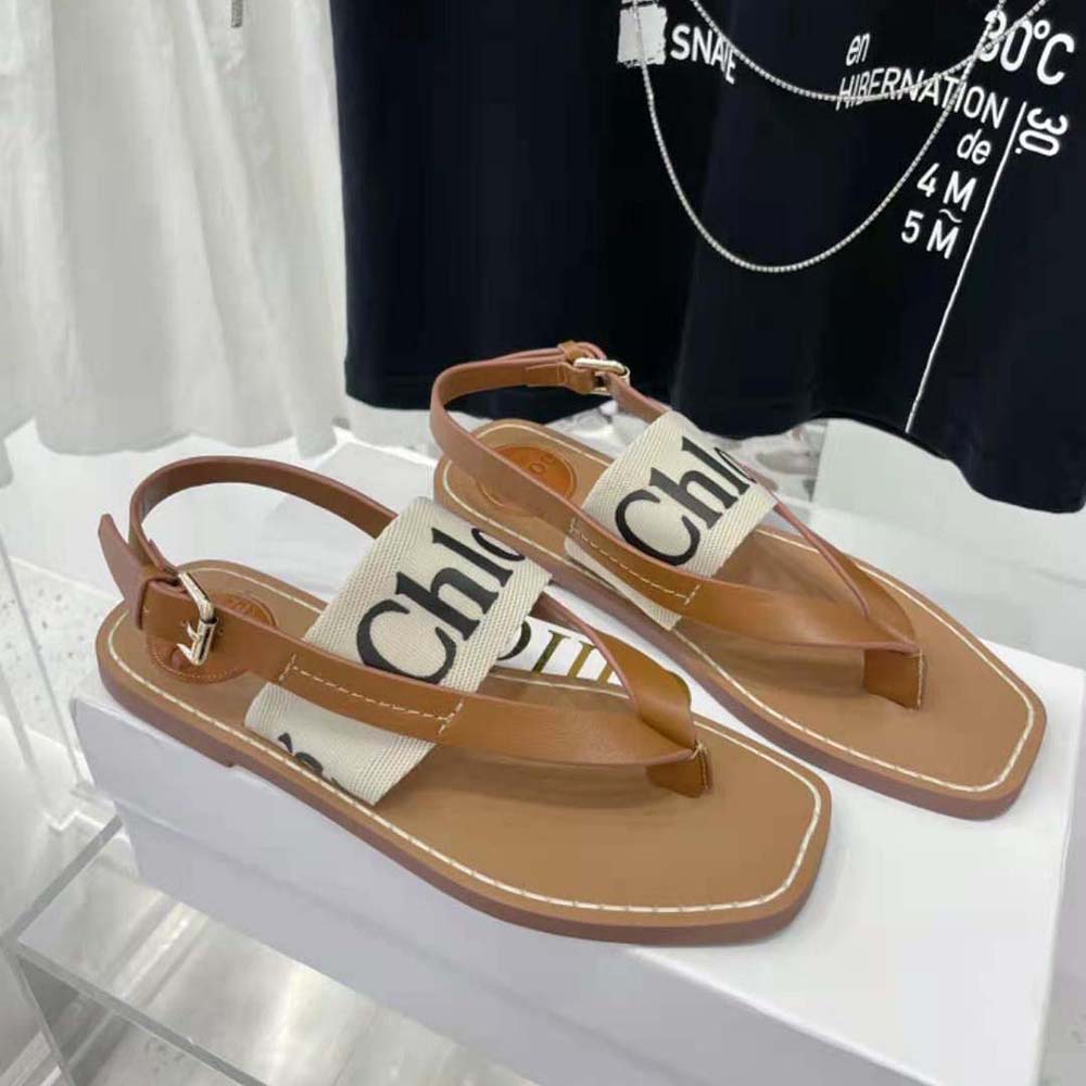 Chloe Women Woody Flat Sandal in Calfskin and Canvas-White - image 4