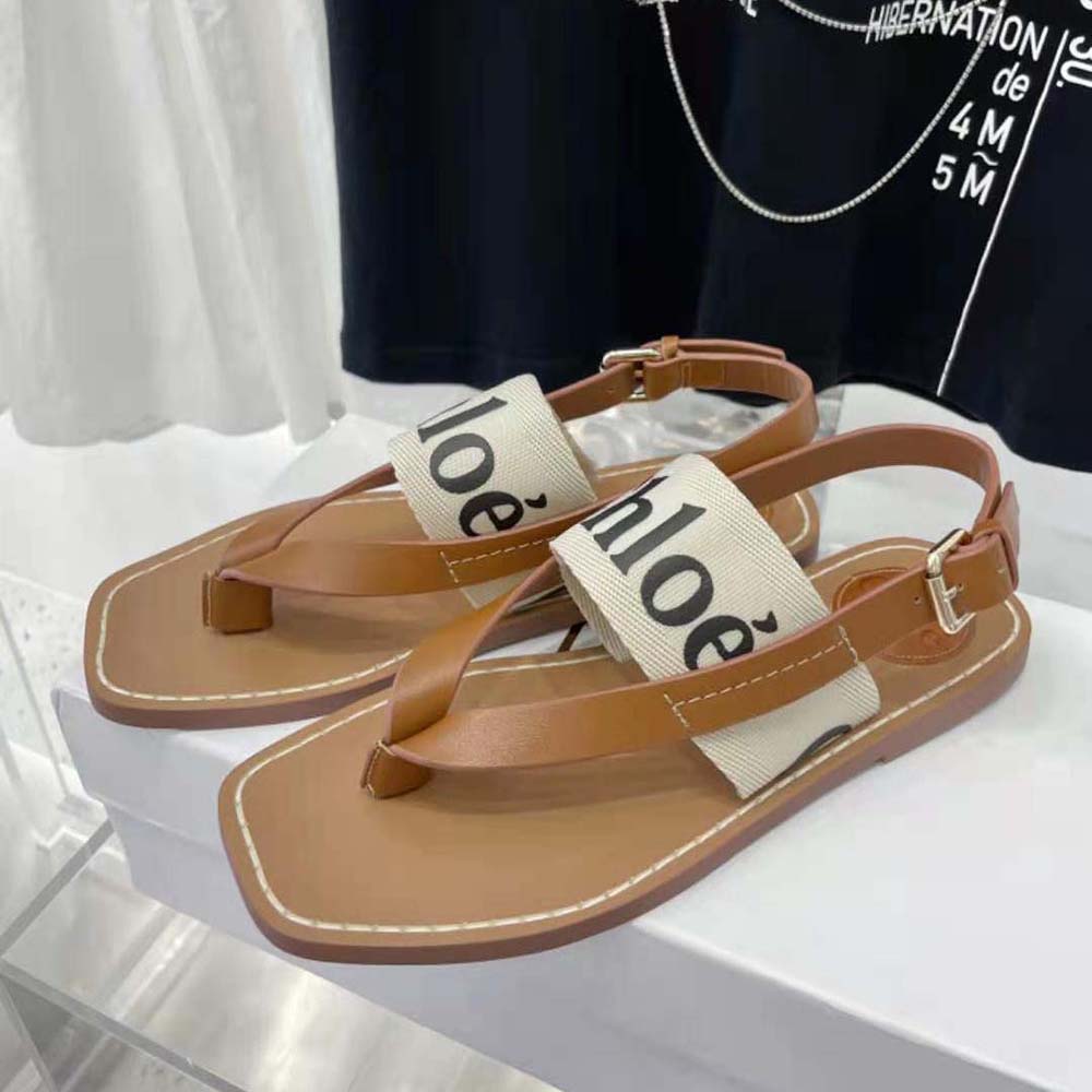 Chloe Women Woody Flat Sandal in Calfskin and Canvas-White - image 5