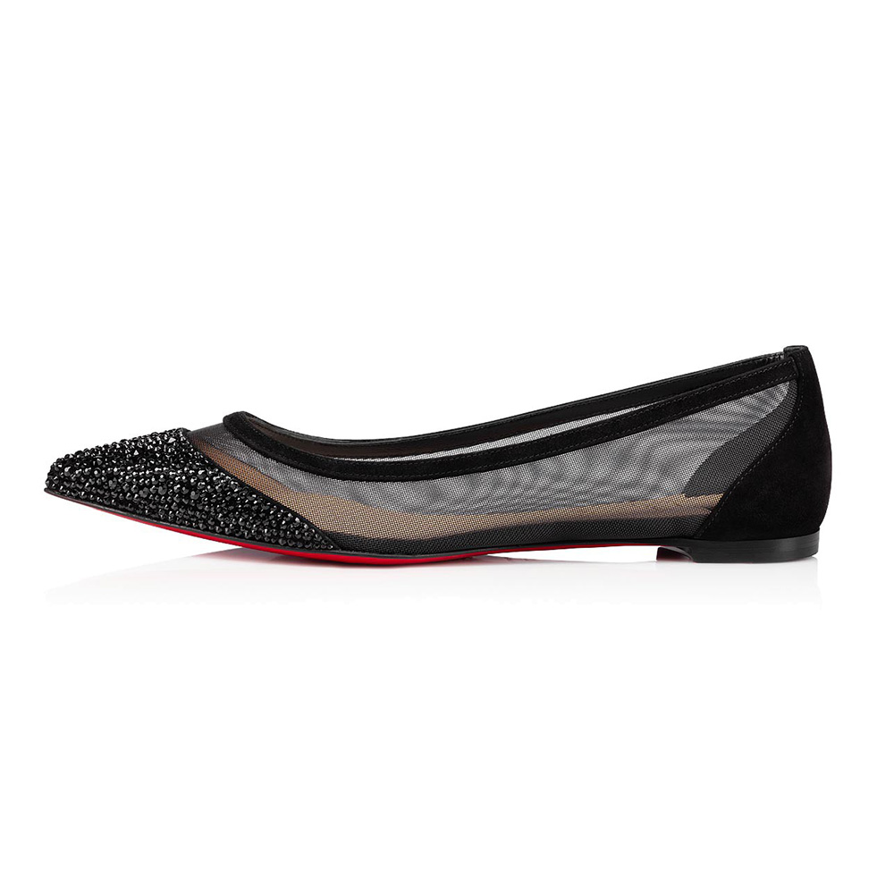 Side view of Christian Louboutin Women Galativi P Strass-Black sandal