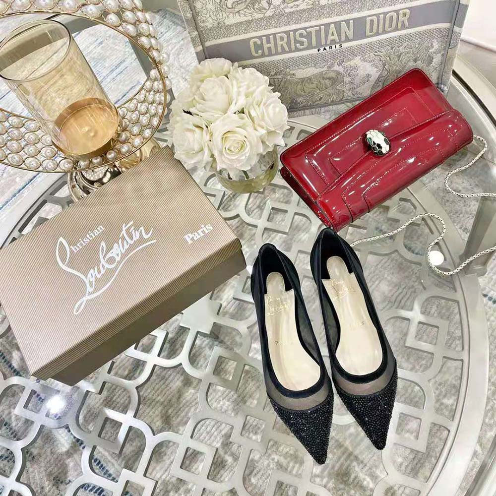 Close-up of sparkling strass crystals on Christian Louboutin Galativi P Strass-Black
