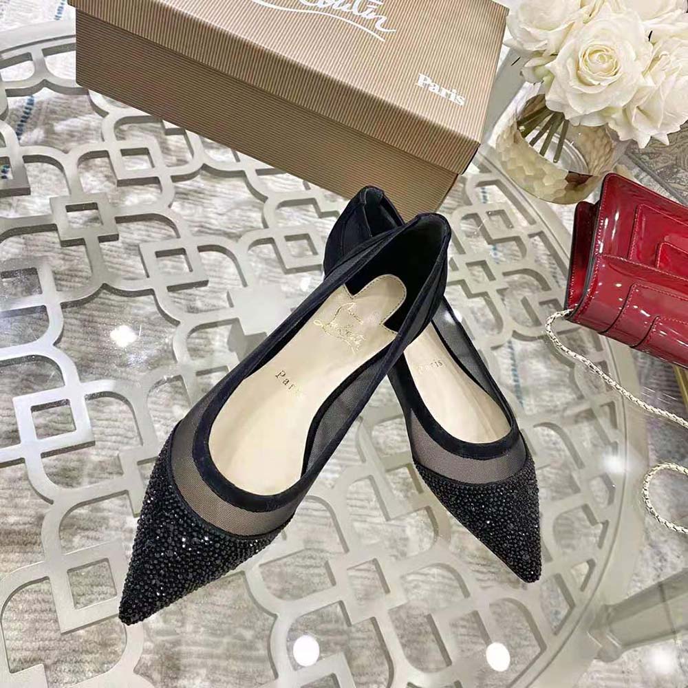 Top-down angle showing black leather and ankle strap of Galativi P Strass-Black