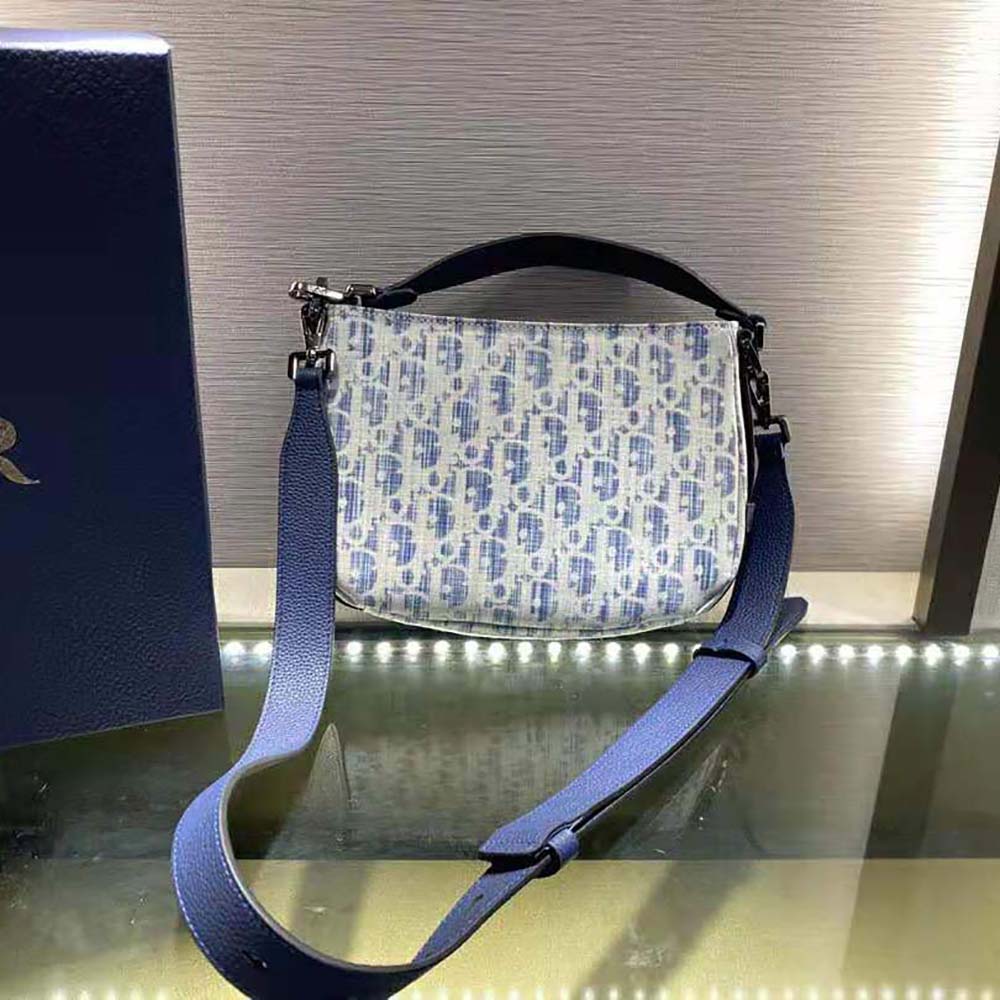 Dior Men Mini Saddle Soft Bag Blue Dior Oblique Kasuri jacquard - image 4