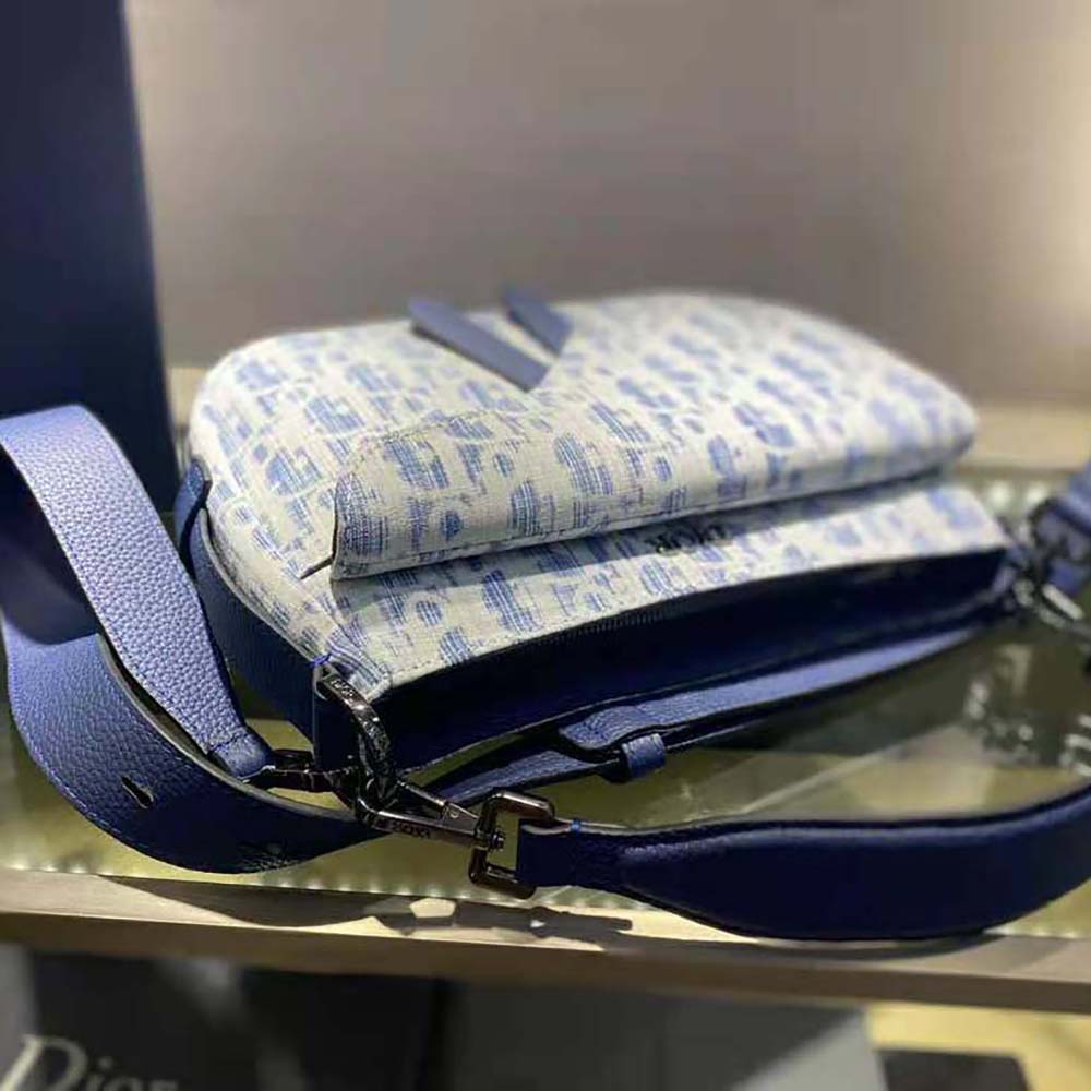 Dior Men Mini Saddle Soft Bag Blue Dior Oblique Kasuri jacquard - image 8