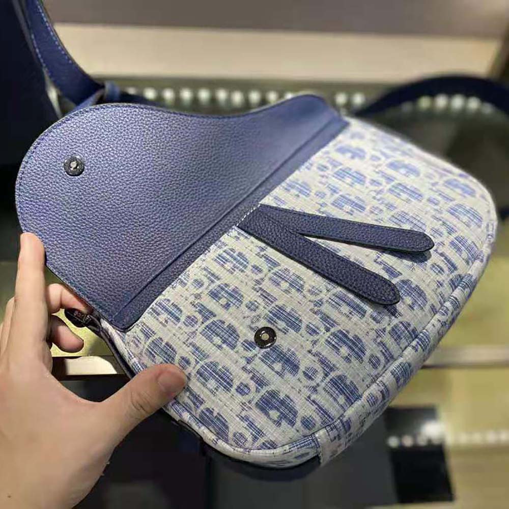 Dior Men Mini Saddle Soft Bag Blue Dior Oblique Kasuri jacquard - image 7