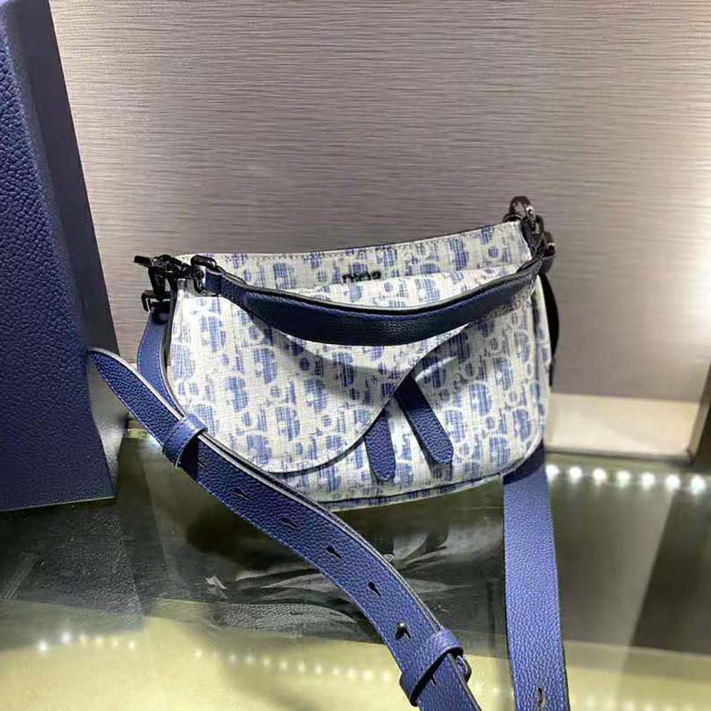 Dior Men Mini Saddle Soft Bag Blue Dior Oblique Kasuri jacquard - image 5