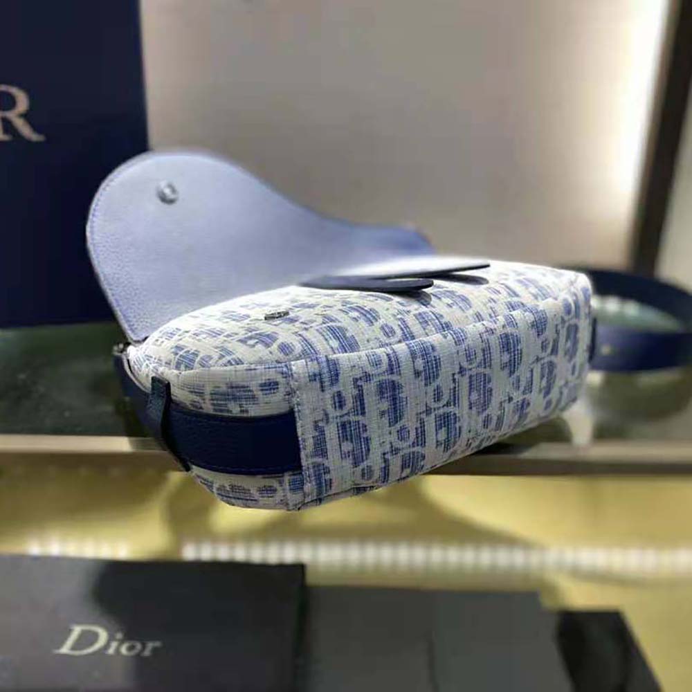 Dior Men Mini Saddle Soft Bag Blue Dior Oblique Kasuri jacquard - image 6