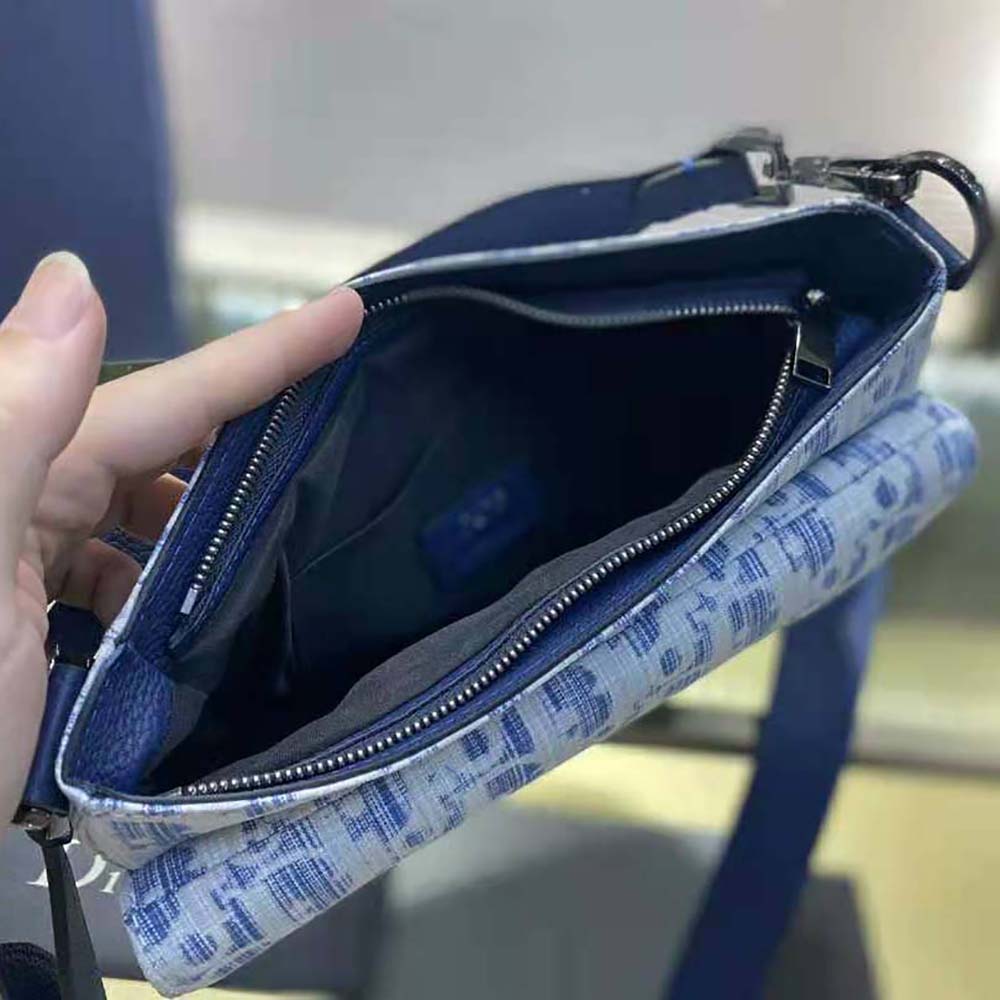 Dior Men Mini Saddle Soft Bag Blue Dior Oblique Kasuri jacquard - image 9