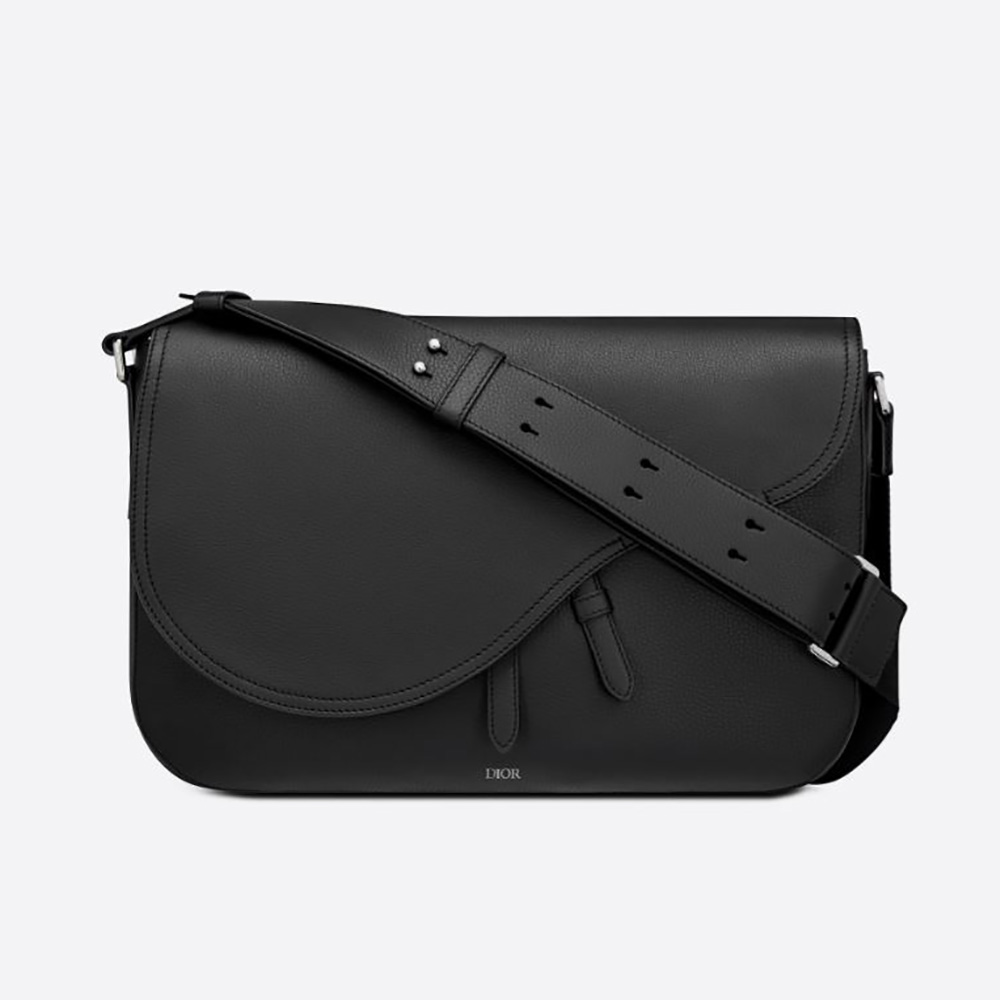 Front view of Dior Men Saddle Messenger Bag Black Grained Calfskin