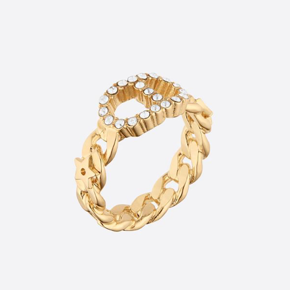 Close-up of Dior Women Clair D Lune Ring gold-finish with white crystals