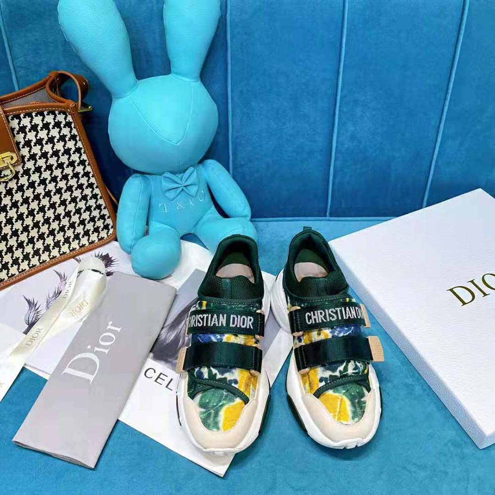 Close-up of tie closure and Dior technical fabric on sneaker