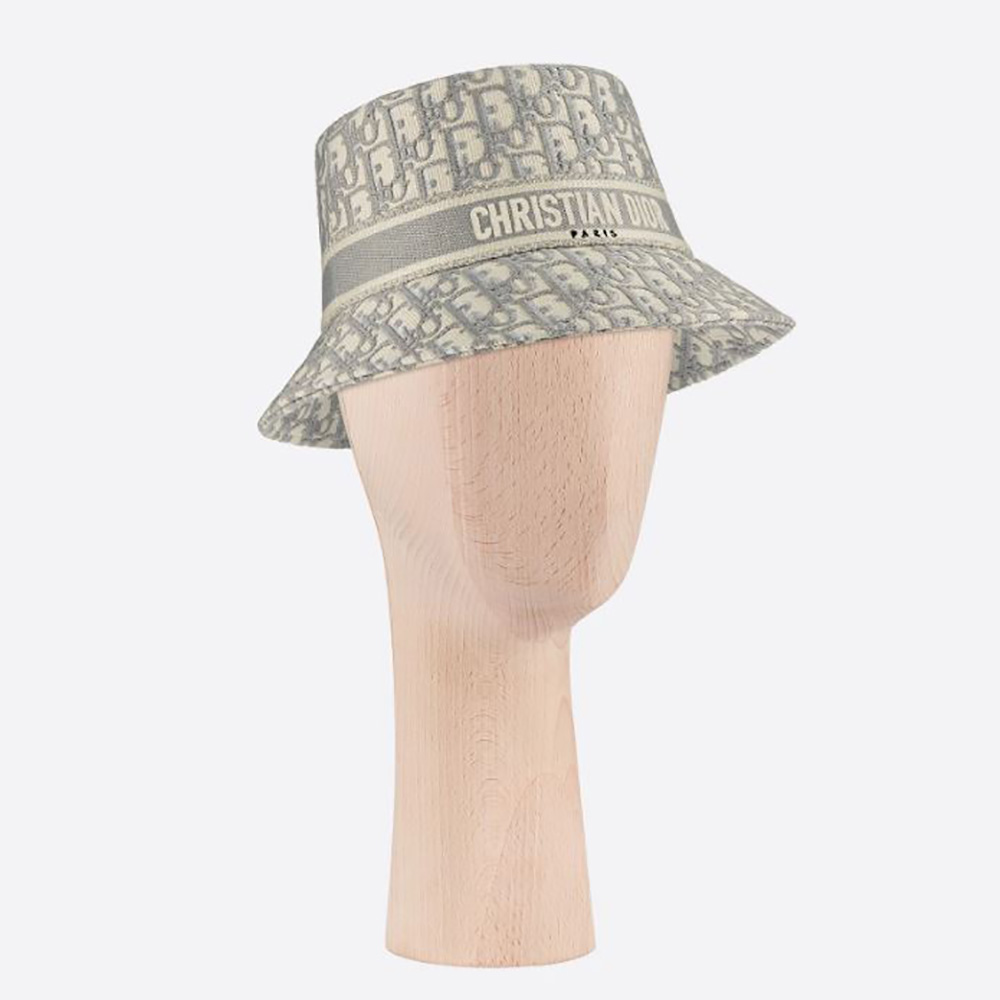 Front view of Dior Women D-oblique Small Brim Bucket Hat Gray Cotton
