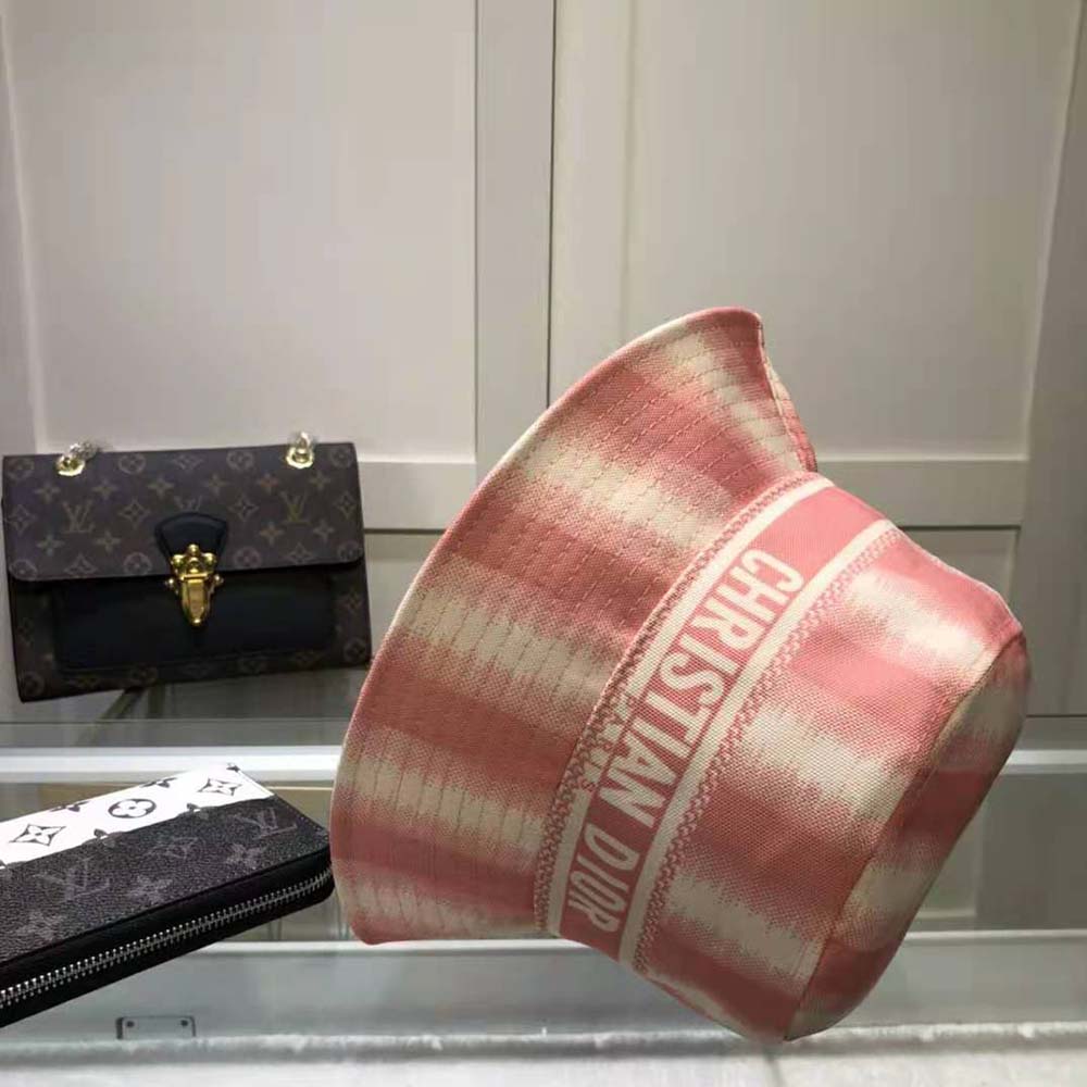 Dior Women D-stripes Small Brim Bucket Hat Pink Cotton - image 4