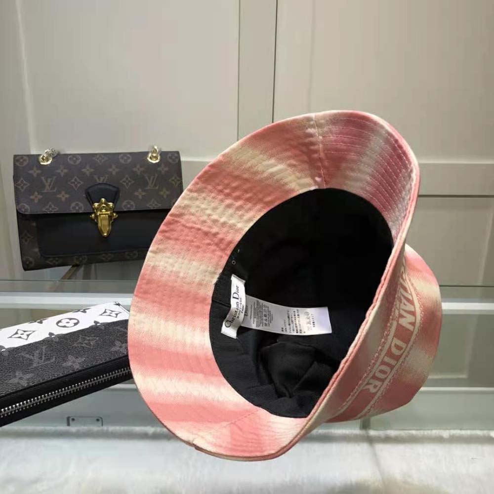 Dior Women D-stripes Small Brim Bucket Hat Pink Cotton - image 5