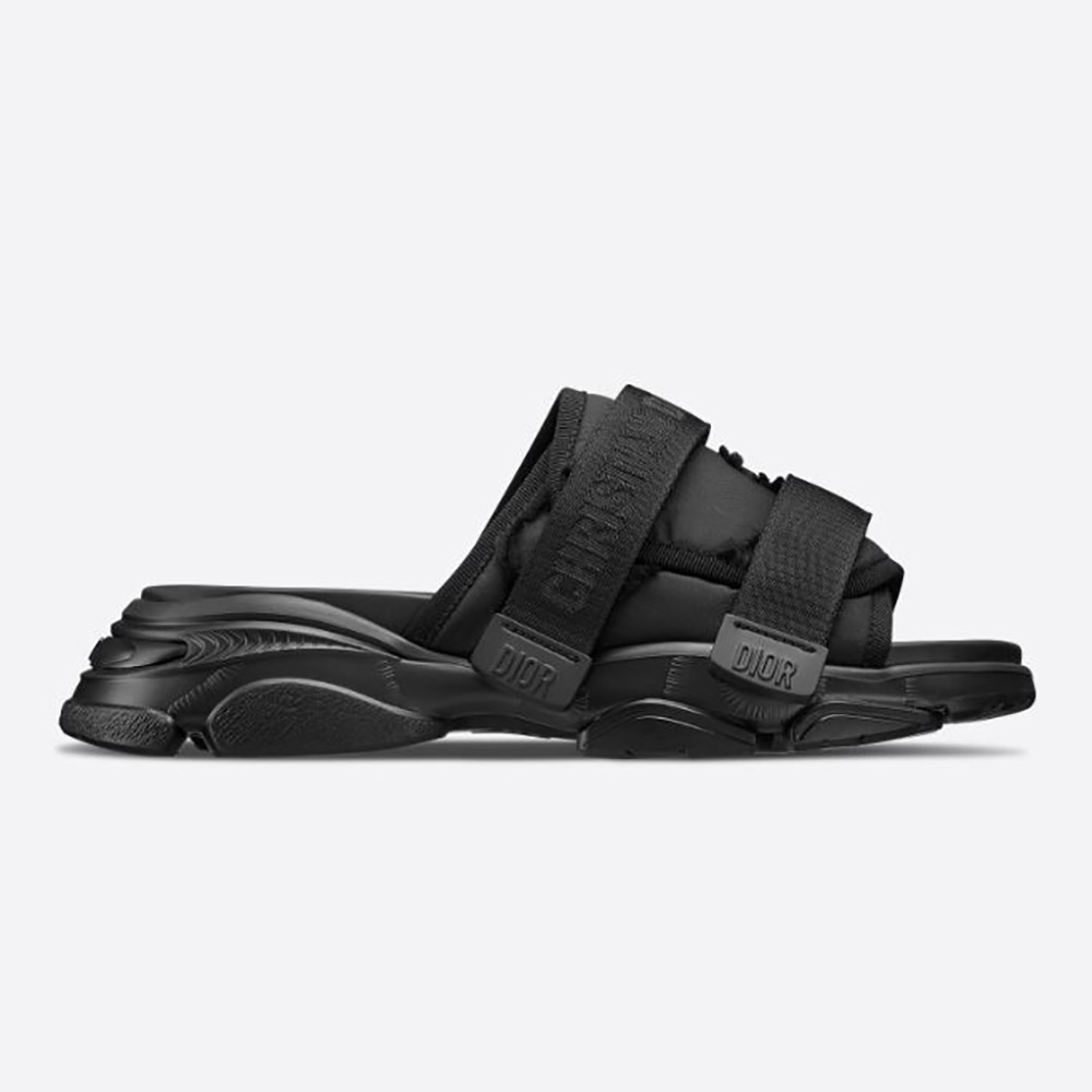 Side profile of Dior Women D-wander Slide Black Technical Fabric with Camouflage Print