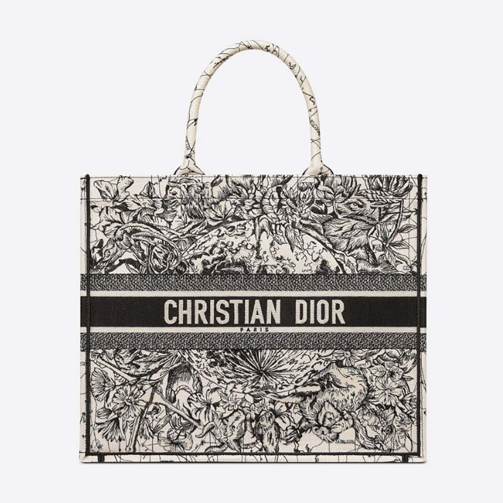 Front view of Dior Women Dior Book Tote Latte Multicolor Dior Zodiac Embroidery