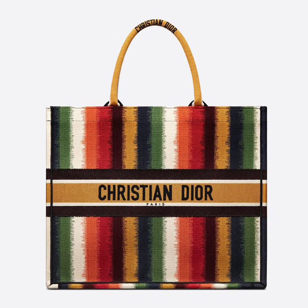 Front angle of Dior Women Dior Book Tote Multicolor D-Stripes Embroidery