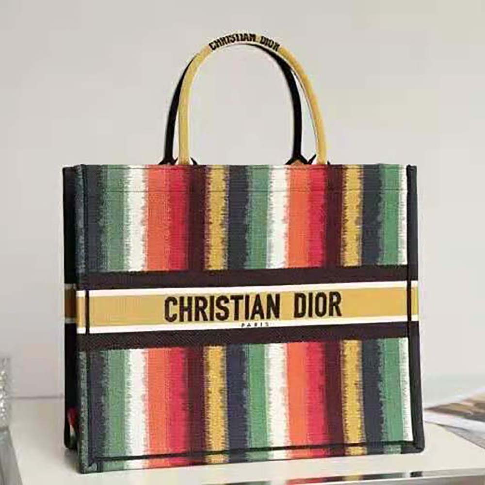 Top view showing spacious interior of Dior Women Dior Book Tote Multicolor D-Stripes Embroidery