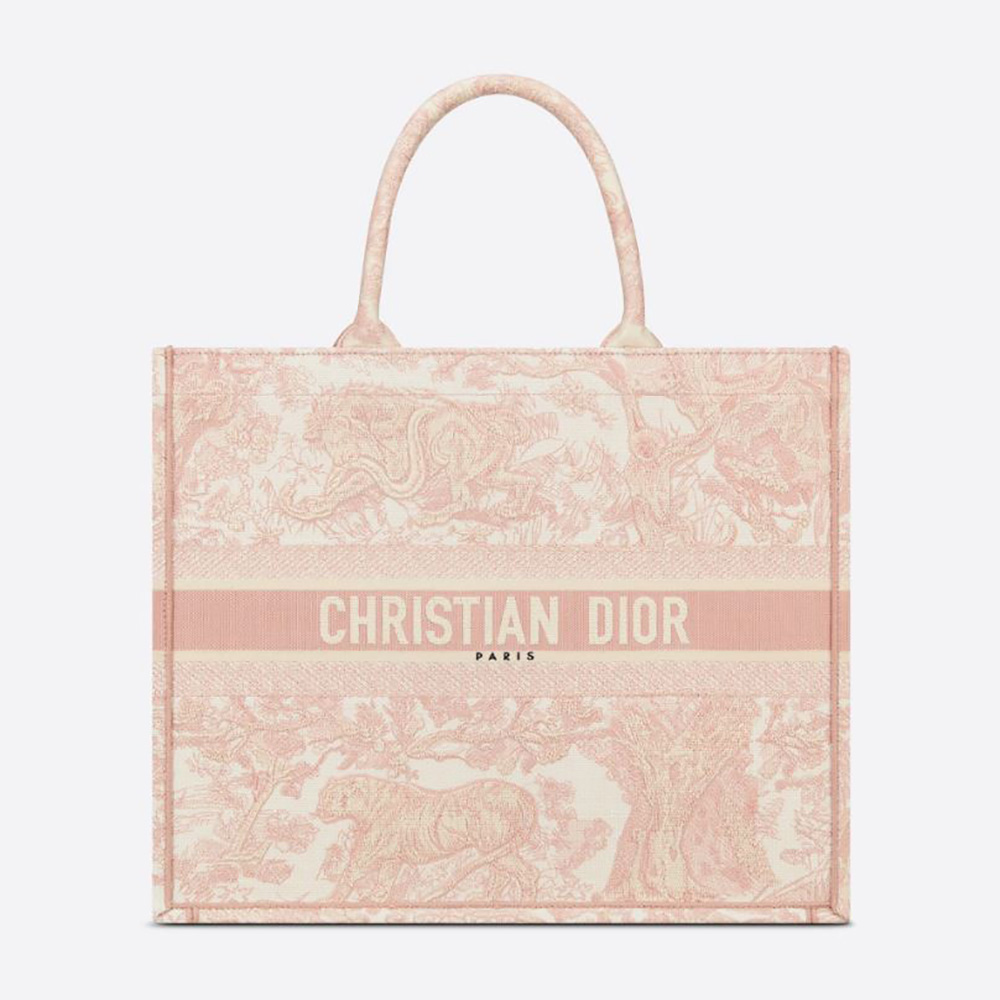 Front view of Dior Women Dior Book Tote Pink Toile de Jouy Embroidery