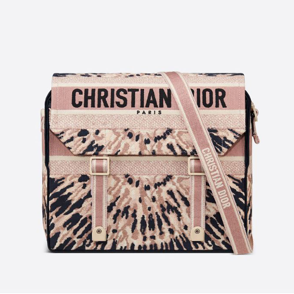 Front view of Dior Women Diorcamp Bag Multicolor Tie and Dior Embroidery in pink leather