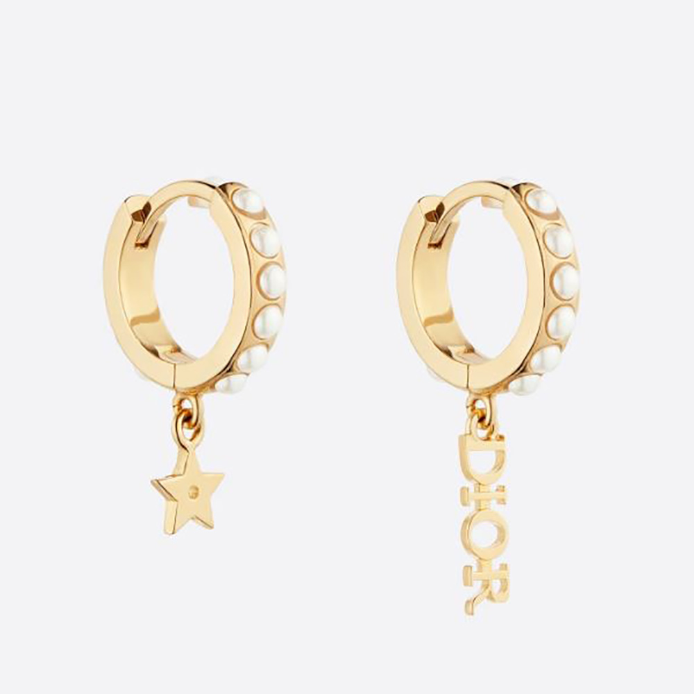 Close-up front view of Dior Women Dio(r)evolution Earrings Gold-Finish Metal