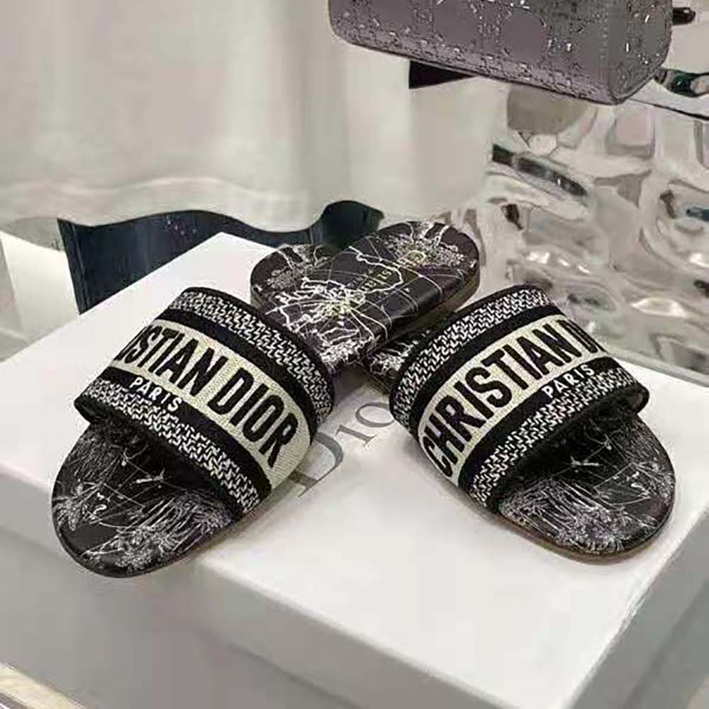 Dior Women Dway Slide Black Dior Around the World Embroidered Cotton - image 4