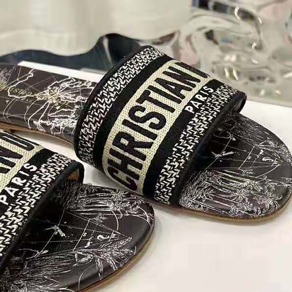 Dior Women Dway Slide Black Dior Around the World Embroidered Cotton - image 6