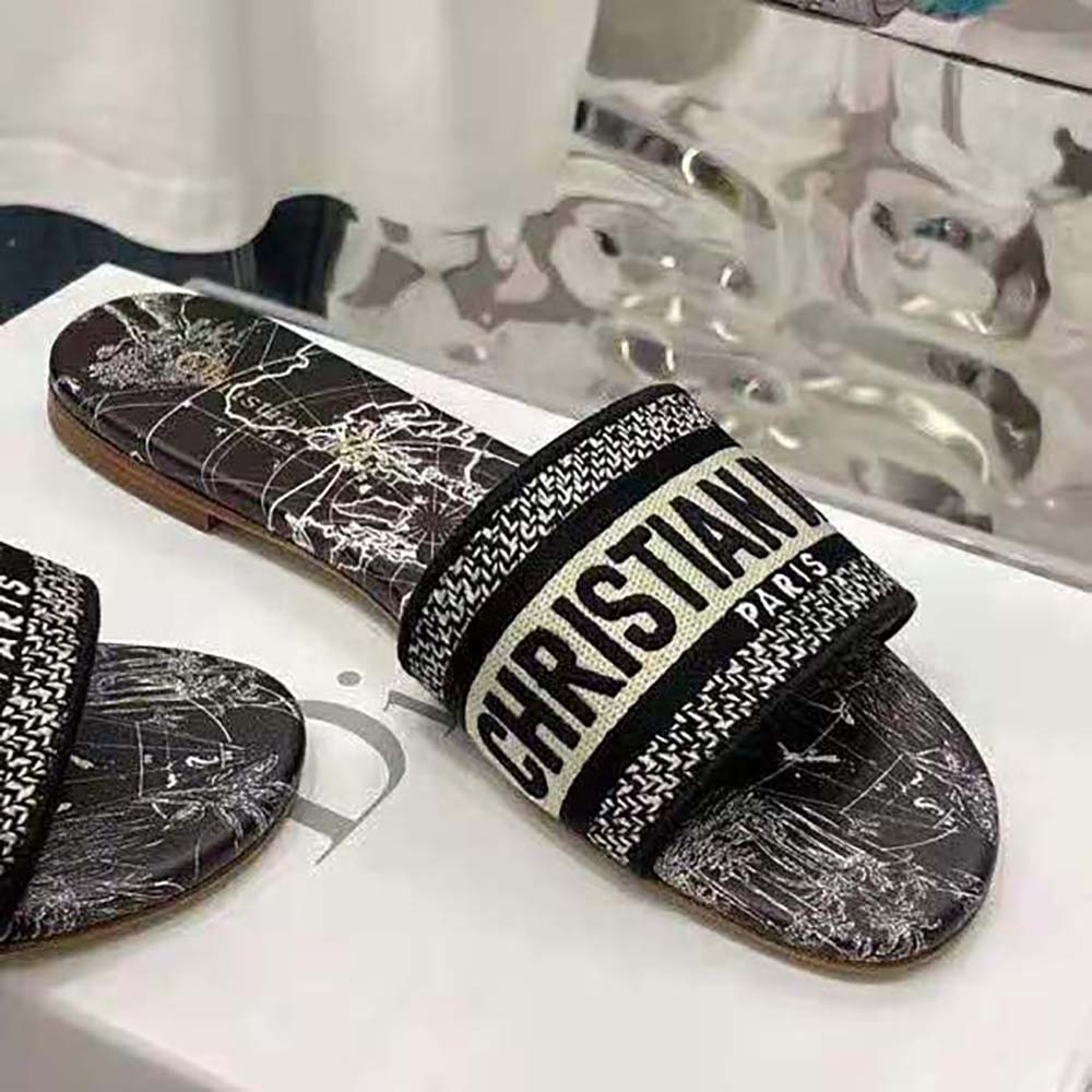Dior Women Dway Slide Black Dior Around the World Embroidered Cotton - image 7