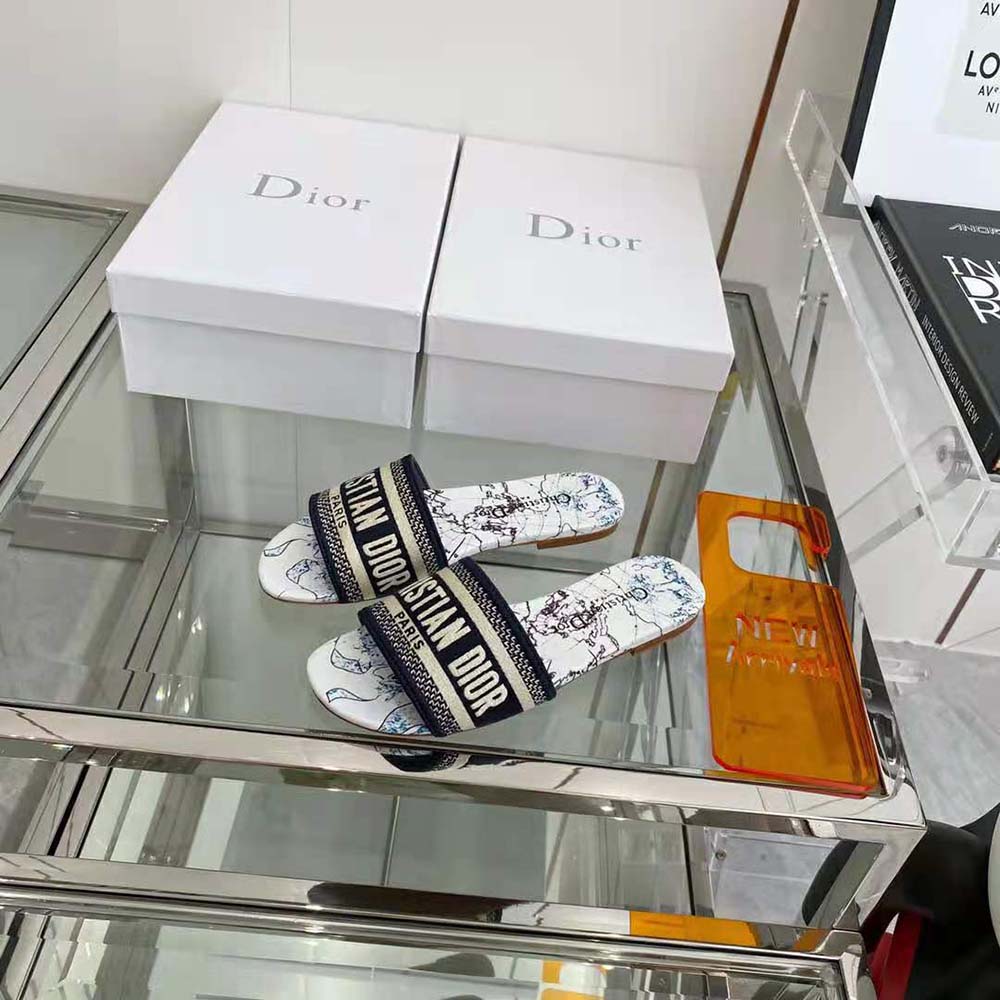 Top angle showing open-toe and slip-on design of Dior Women Dway Slide
