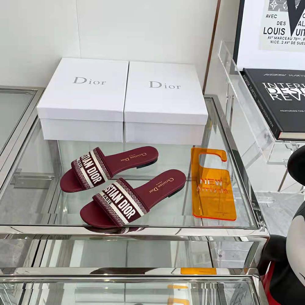 Dior Women Dway Slide Burgundy Embroidered Cotton - image 4