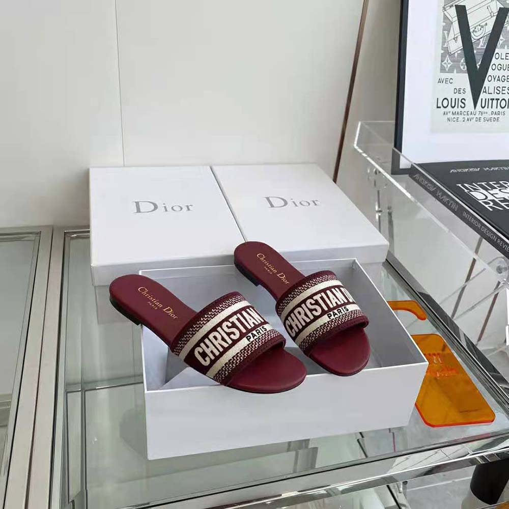 Dior Women Dway Slide Burgundy Embroidered Cotton - image 5