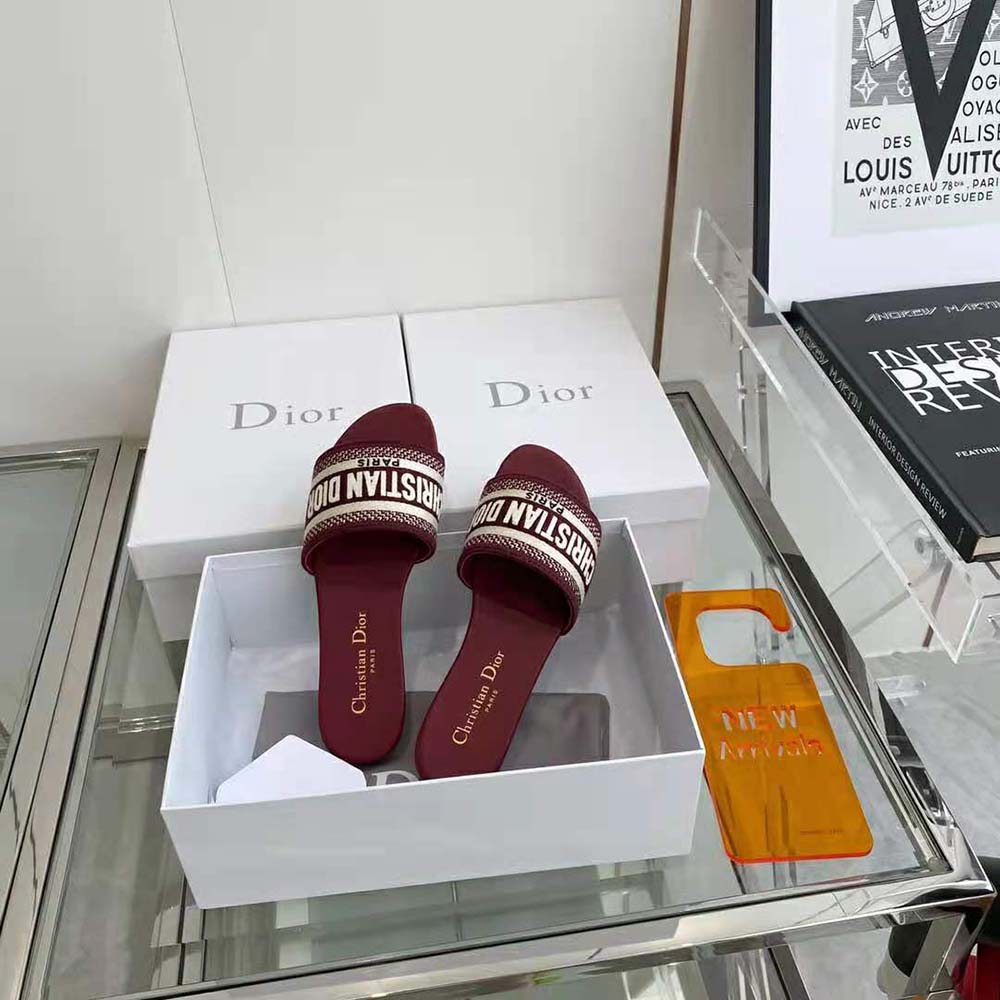 Dior Women Dway Slide Burgundy Embroidered Cotton - image 7