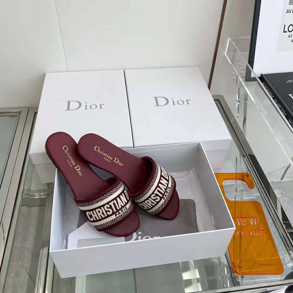 Dior Women Dway Slide Burgundy Embroidered Cotton - image 6