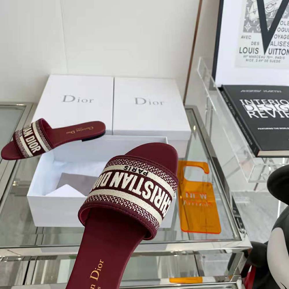 Dior Women Dway Slide Burgundy Embroidered Cotton - image 8