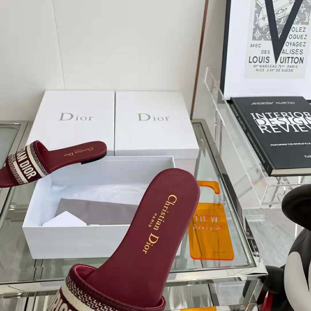Dior Women Dway Slide Burgundy Embroidered Cotton - image 9