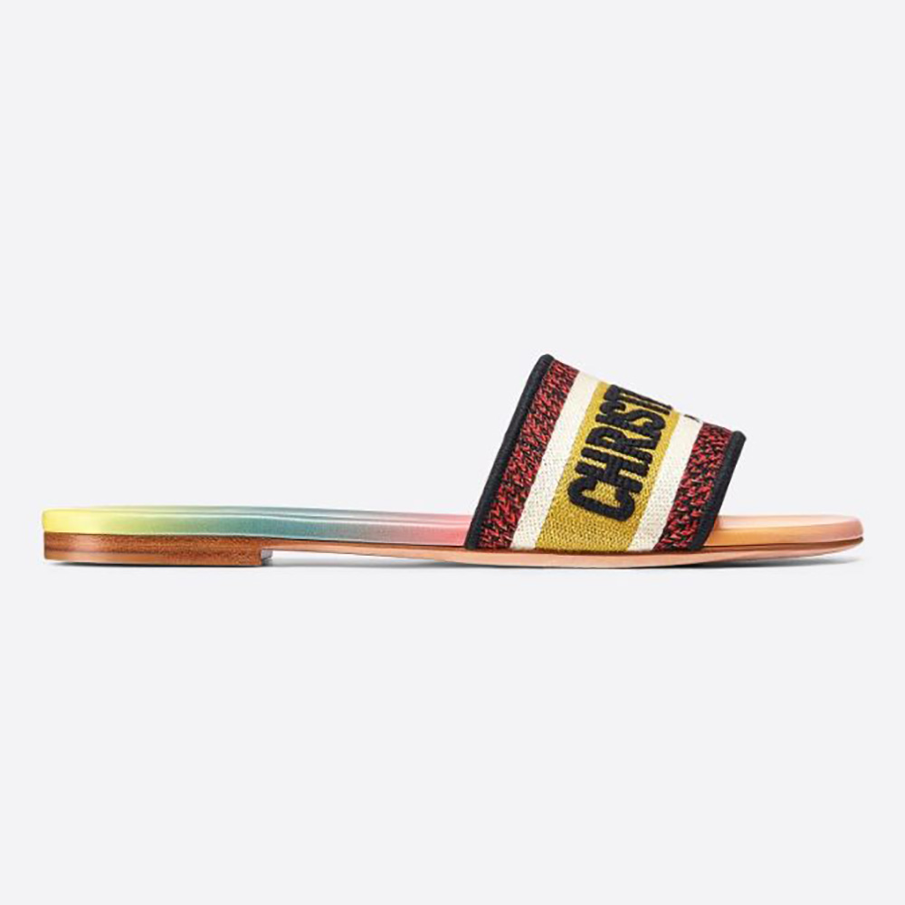 Front view of Dior Women Dway Slide Multicolor Embroidered Cotton sandal