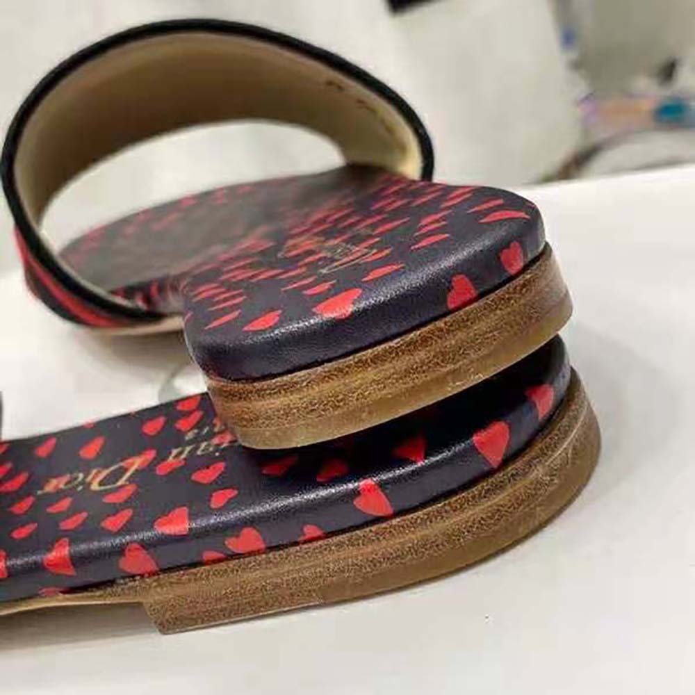 Dior Women Dway Slide Navy Blue and Red Hearts I Love Paris Embroidered Cotton - image 9