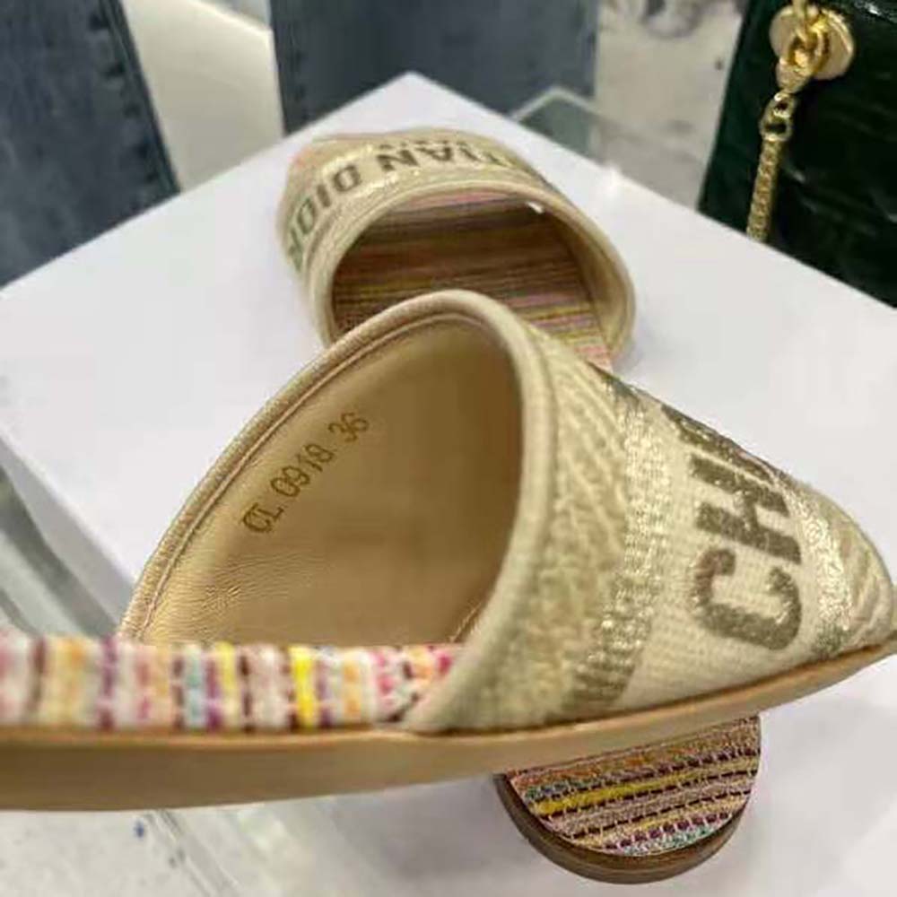 Dior Women Dway slide Gold-Tone Metallic Thread Embroidered Cotton - image 7