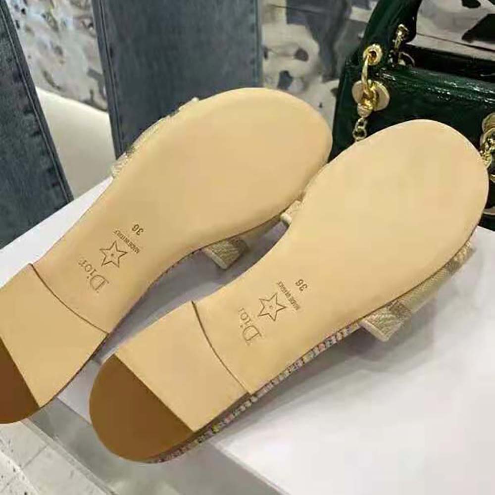 Dior Women Dway slide Gold-Tone Metallic Thread Embroidered Cotton - image 6