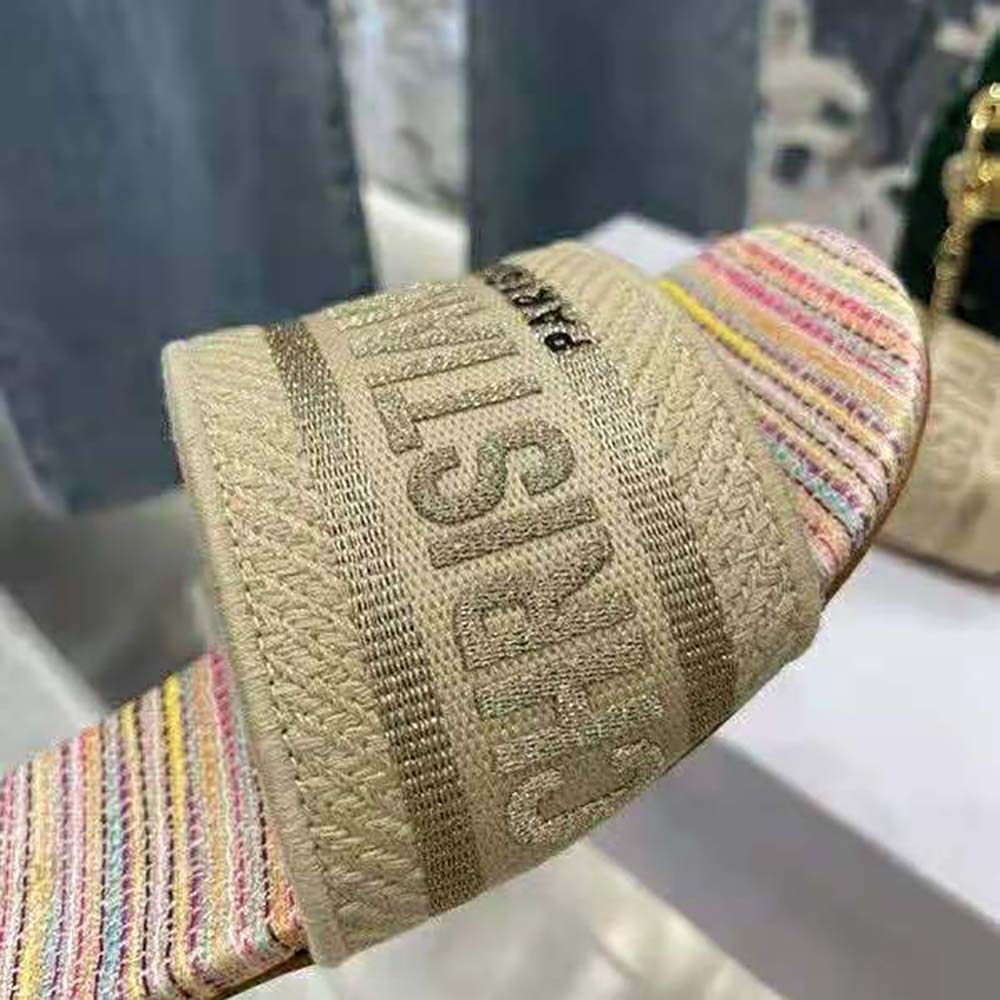 Dior Women Dway slide Gold-Tone Metallic Thread Embroidered Cotton - image 9