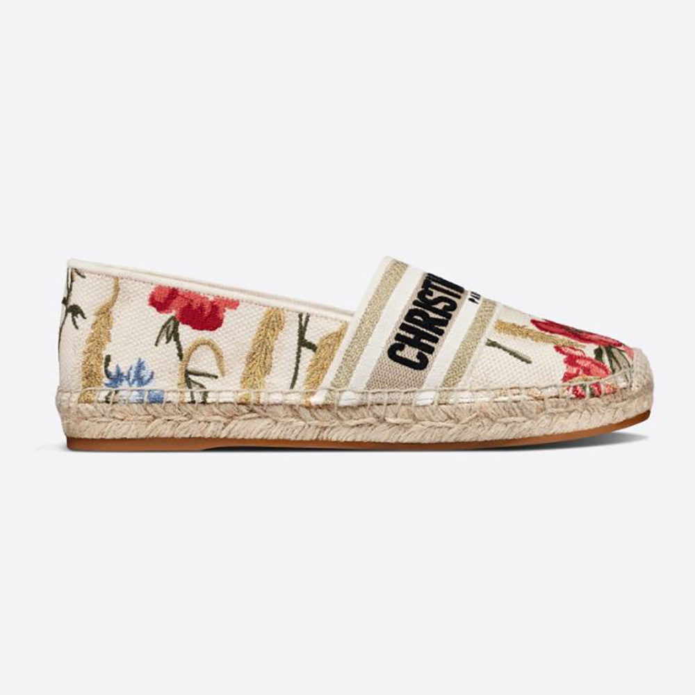 Side view of Dior Women Granville Espadrille Multicolor Cotton with Dior Hibiscus Embroidery