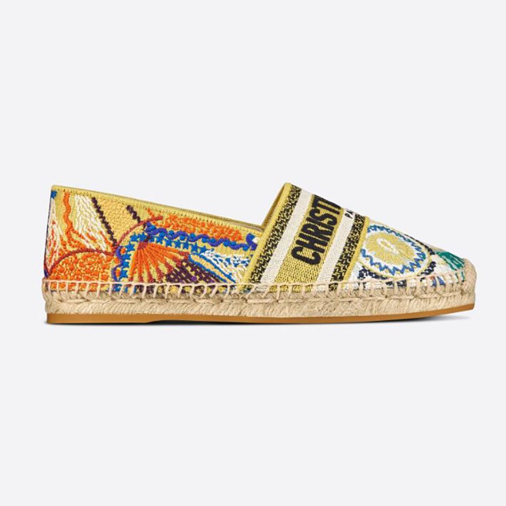 Side view of Dior Women Granville Espadrille Turquoise Dior In Lights Embroidered Cotton