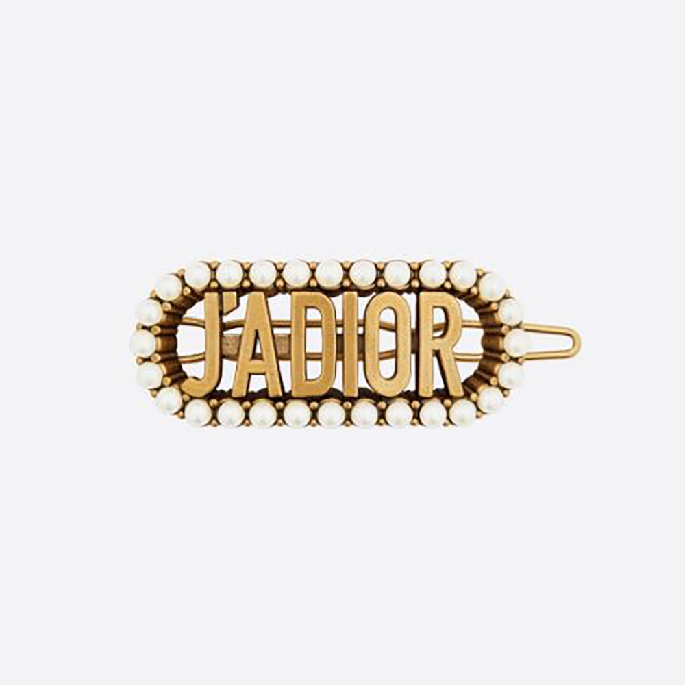 Close-up of Dior Women J’Adior Barrette Antique Gold-Finish Metal side view