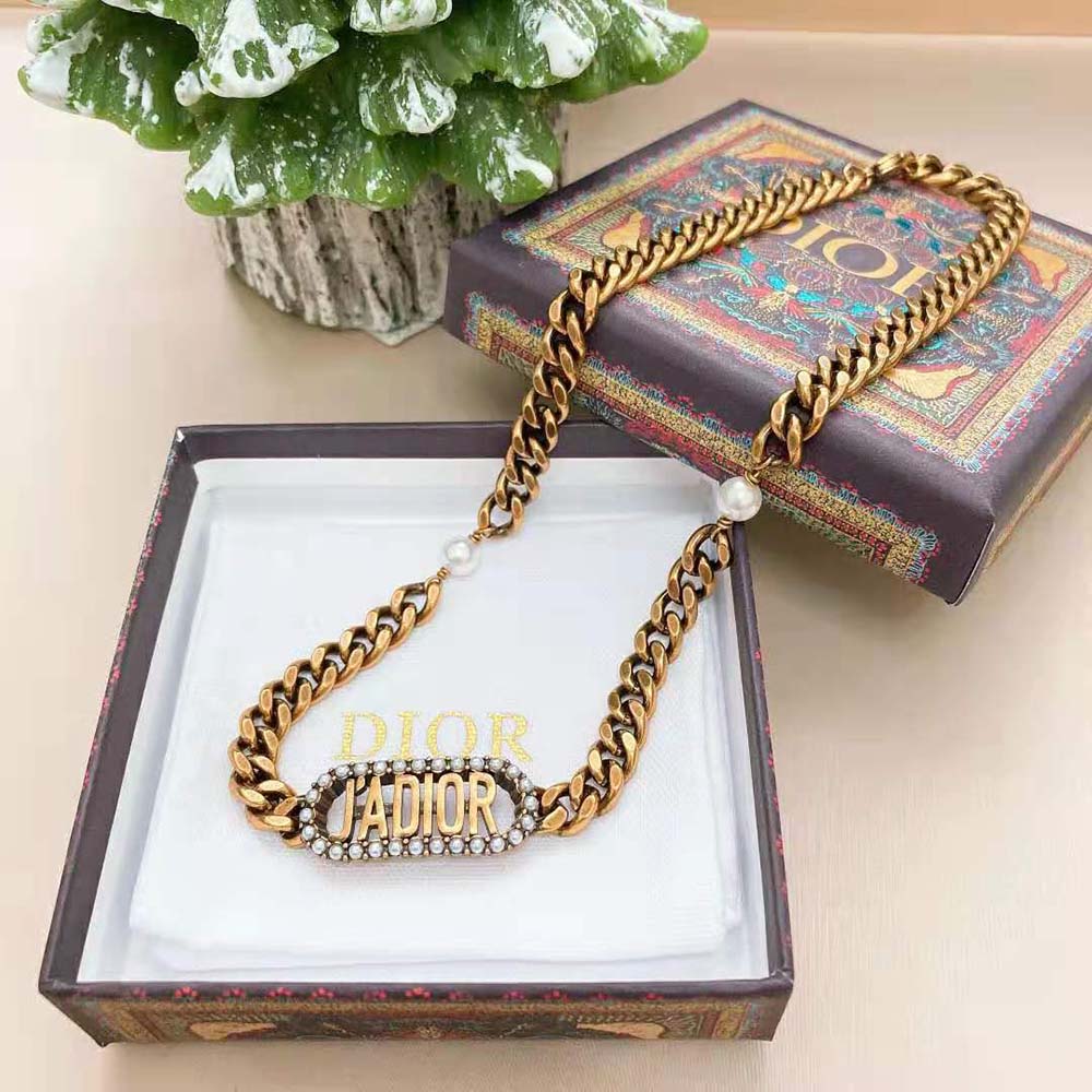 Dior Women J’Adior Choker Antique Gold-Finish Metal and White Resin Pearls - image 5
