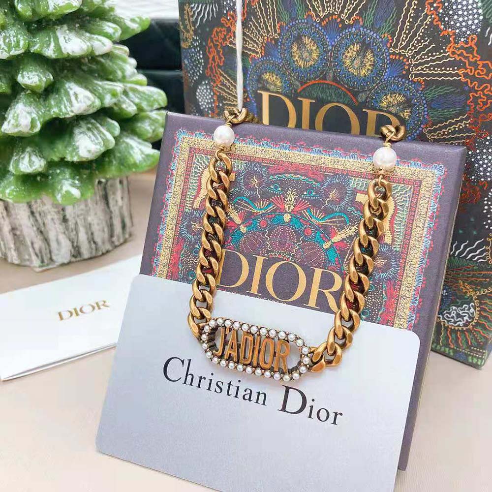 Dior Women J’Adior Choker Antique Gold-Finish Metal and White Resin Pearls - image 4